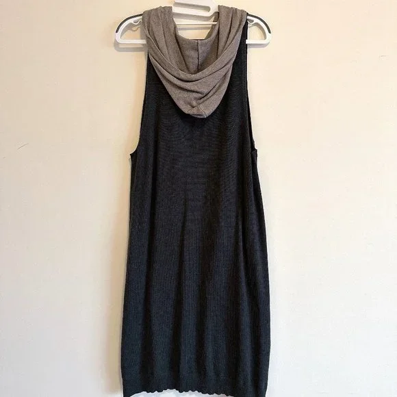 Dark Gray Sleeveless Sweater Dress with Hood - Picture 3 of 8